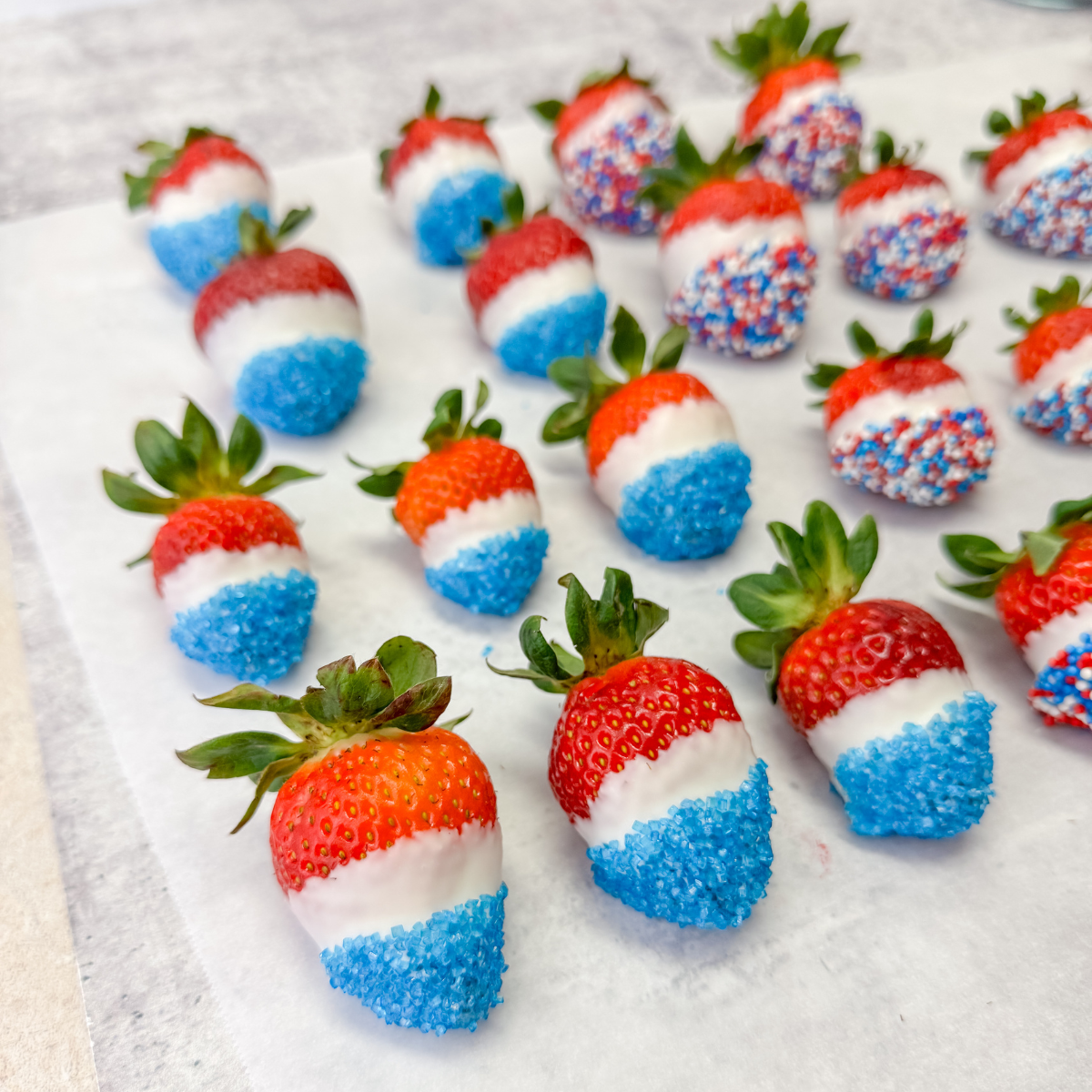 red white and blue dipped strawberries
