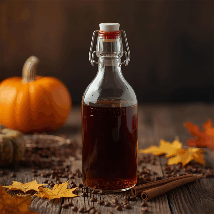 pumpkin coffee syrup in a glass bottle