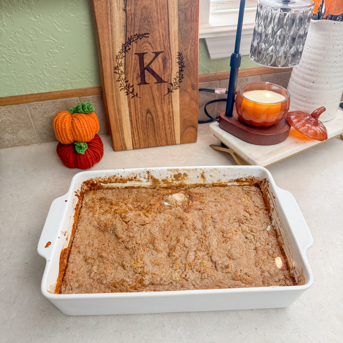 what the pumpkin dump cake looks like after being baked