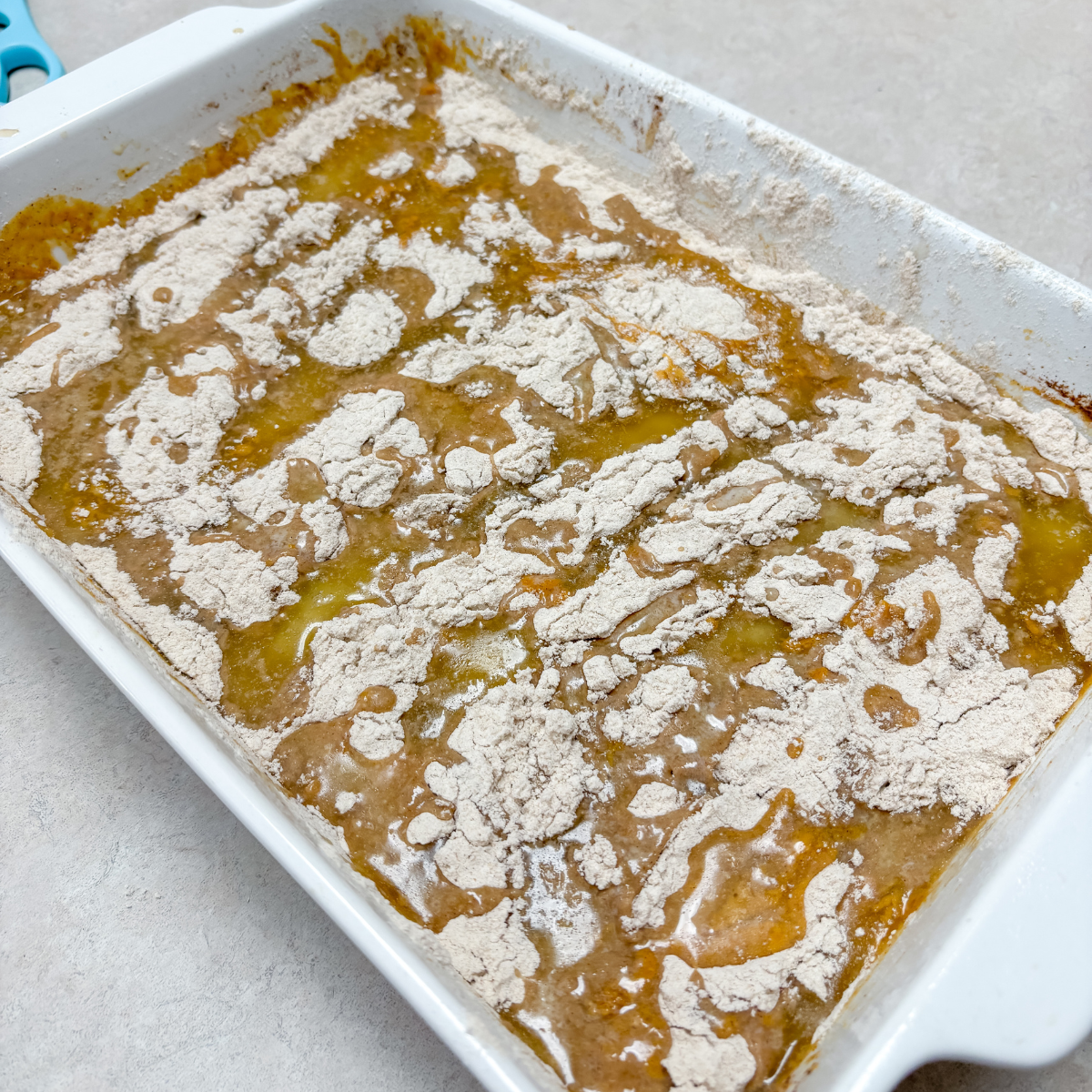 what the pumpkin dump cake looks like before being baked